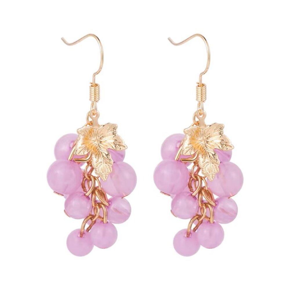 Beaded Grape Bunch Hook Dangling Earrings - Picture 3 of 5